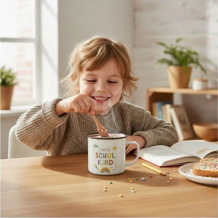 Macosa Home Becher 2er Set Kinderbecher Schulanfang Geschenkidee Trinkbecher Becher Set, 2-tlg, Metall, bunter Motivdruck Tassen Set Schulstart ABC – Bild 3