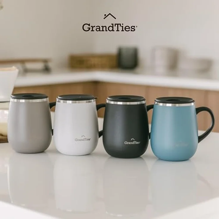 GrandTies Insulated Coffee Mug with Handle- Sliding Lid for Splash-Proof 16 oz Wine-Glass Shape Thermal Tumbler with Double Walled Vacuum Stainless Steel to Keeps Beverages Hot or Cold-Caffe Latte – Bild 7