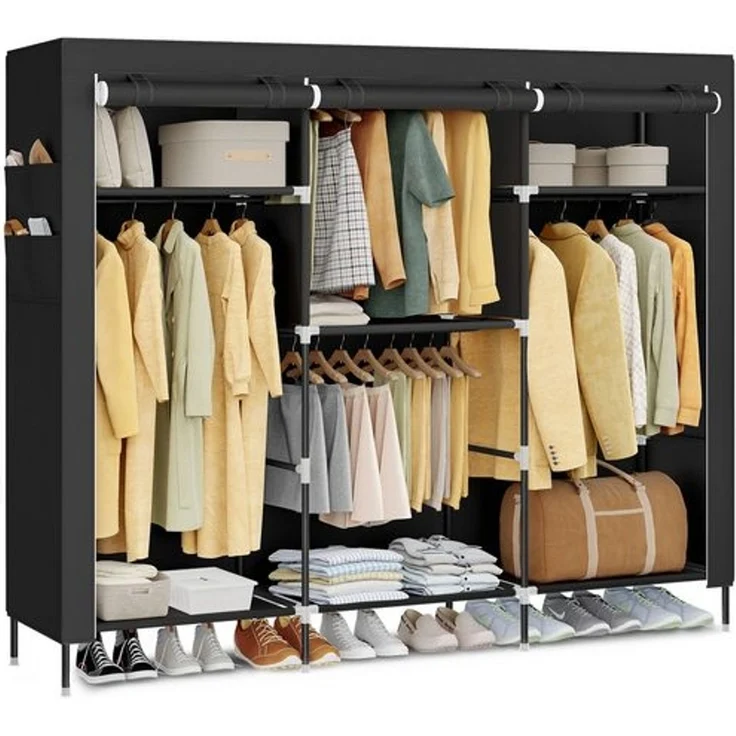 SONGMICS Stoffschrank mit Kleiderstange, Kleiderschrank mit Seitentaschen, Schrank für Schlafzimmer, 4 Hängefächer, schwarz – Bild 1
