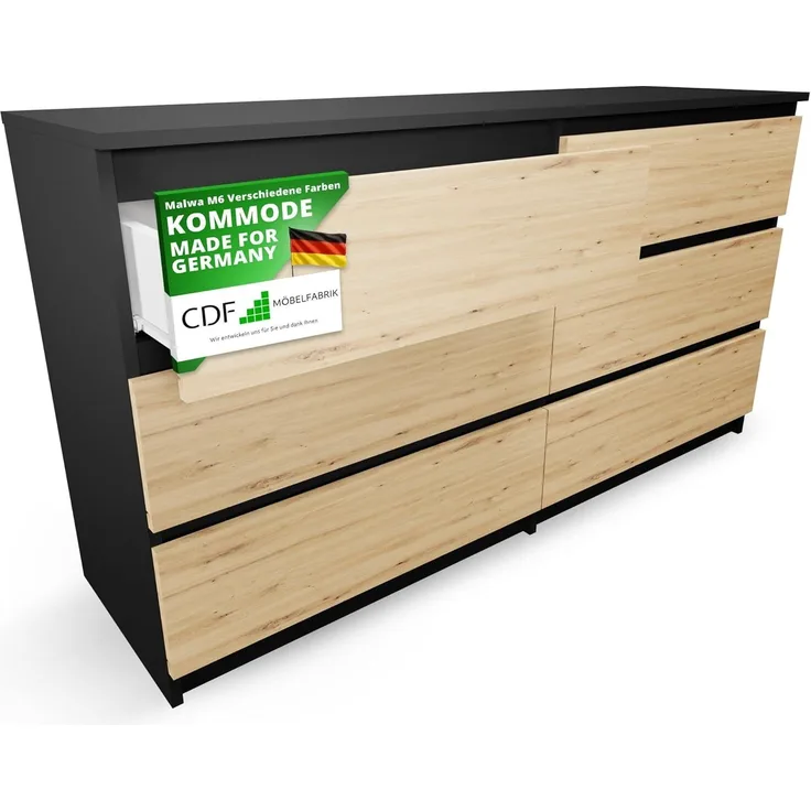 ibonto KOMMODE ANTHRAZIT / ARTISAN EICHE 40x138x75cm (H 75 x T 40 x B 138 cm)