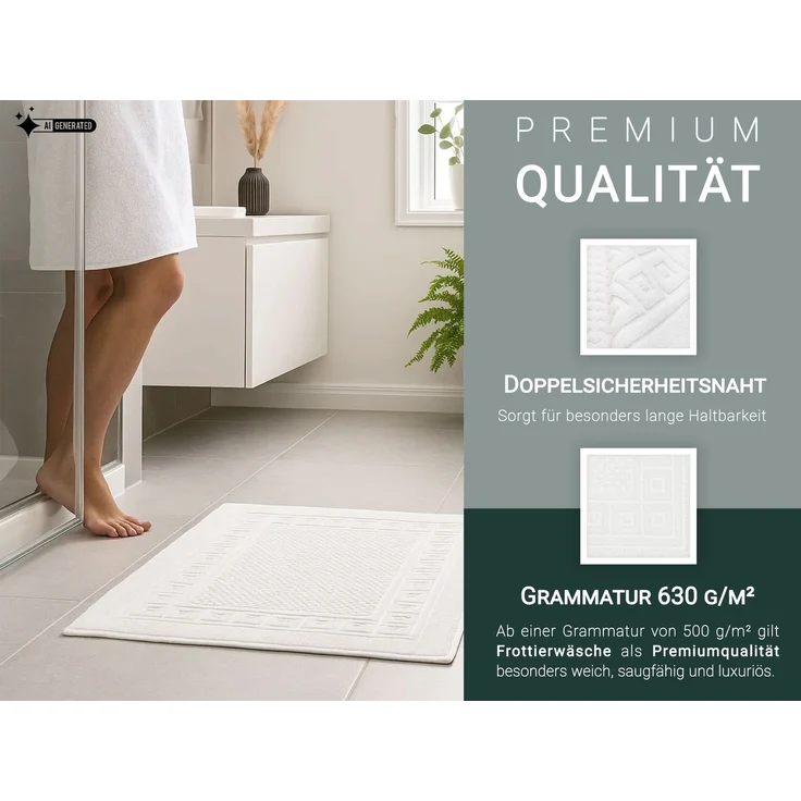 ZOLLNER 2er Set Badematte Badvorleger mit Waffelmuster, 100% Baumwolle, 50x70 cm, weiß – Bild 4
