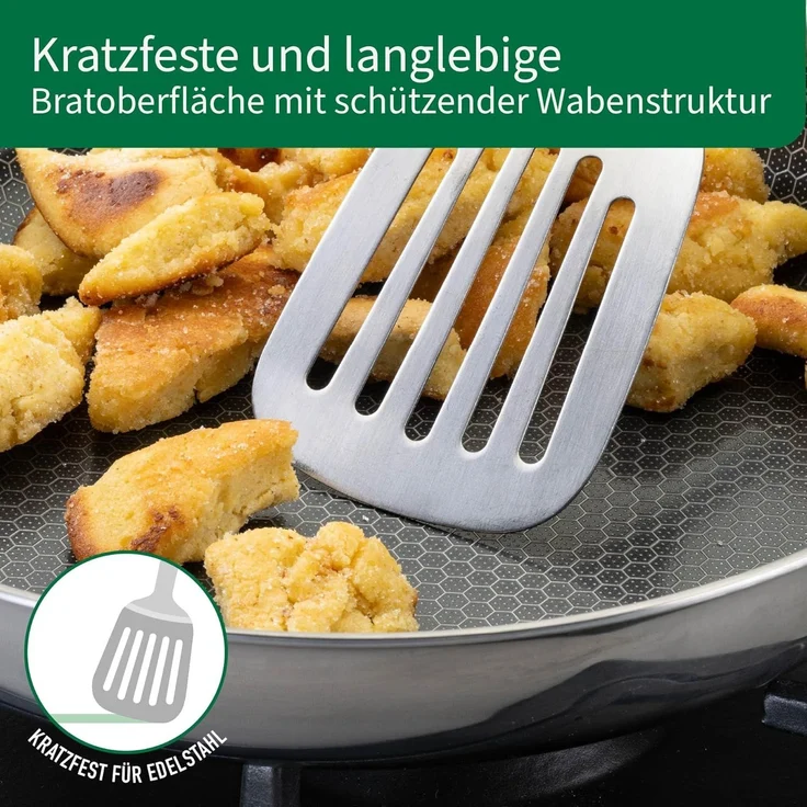 Chefkoch trifft Fackelmann Bratpfanne Tri-Ply, Ø 28 cm, Edelstahl, Induktion/- backofengeeignet – Bild 7