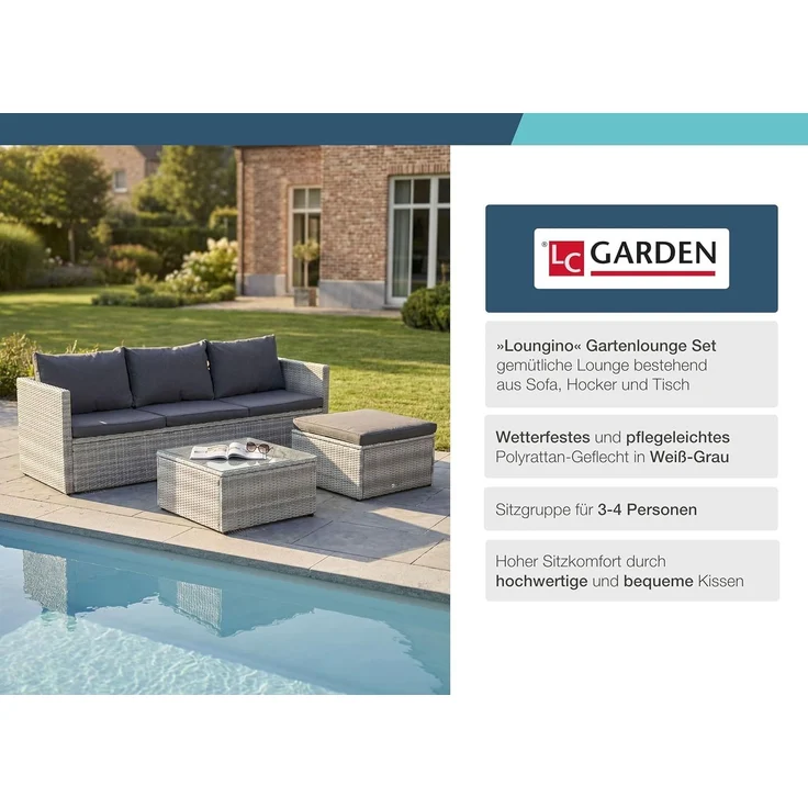 LC Garden Gartenlounge-Set Loungino Balkonmöbel für 3-4 Personen Lounge, (3-tlg) – Bild 3