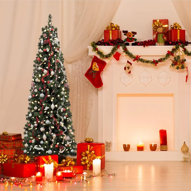 Salcar Künstlicher Weihnachtsbaum Bleistift Weihnachtsdeko Außen Künstlich Tannenbaum Schmal Christbaum, 180 cm mit 618 PVC Nadeln – Bild 2