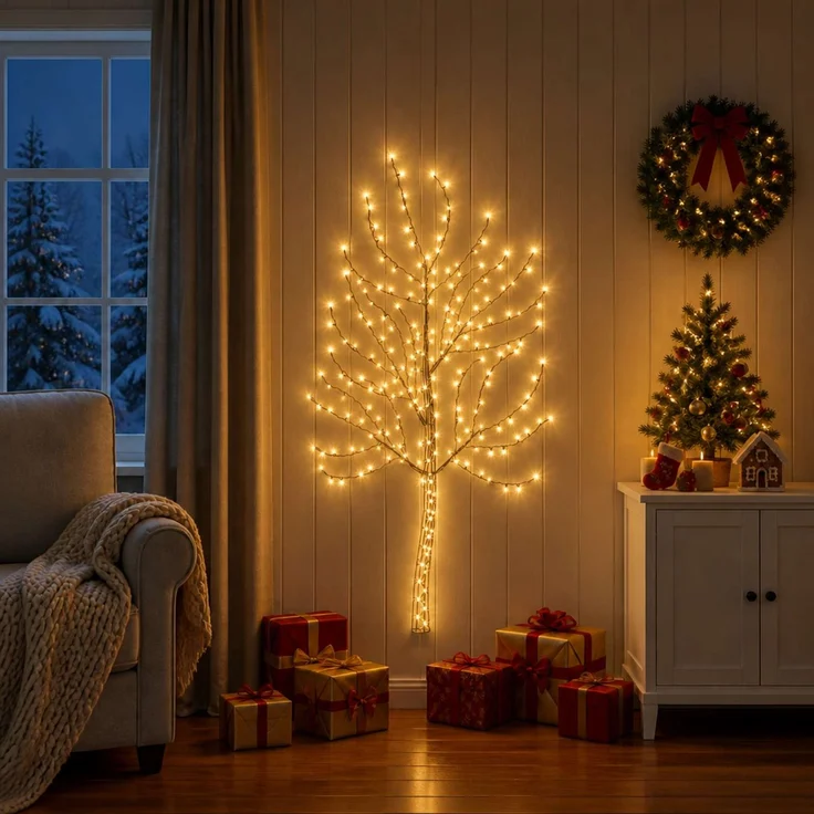 vidaXL LED-Wandweihnachtsbaum 150 cm 140 LEDs Warmes Weiß Stahl 42050786 – Bild 3