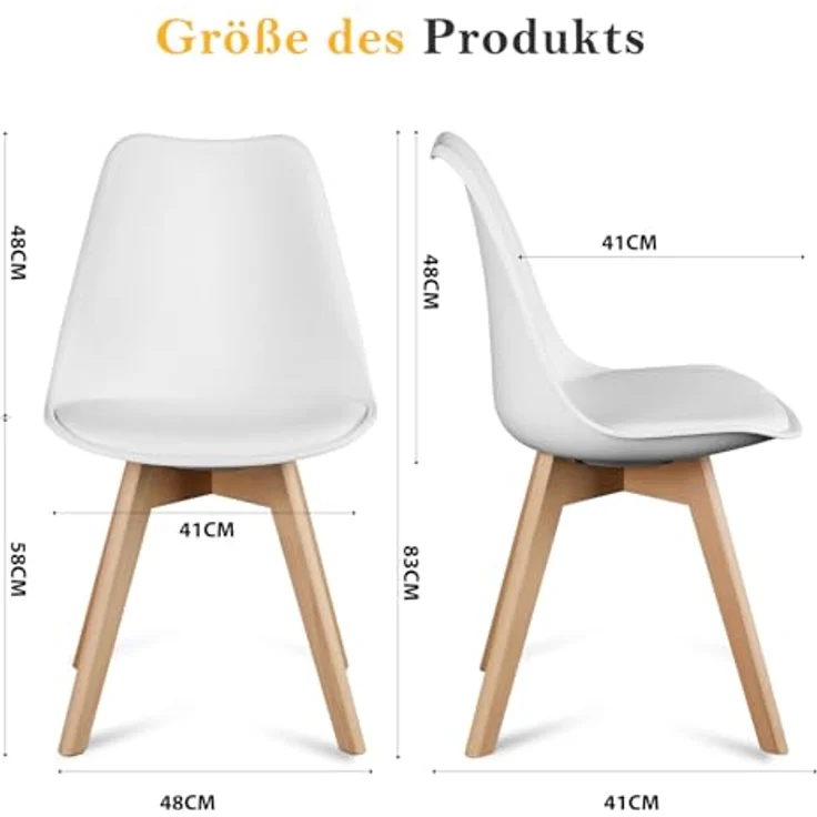 Sweetrcrispy Esszimmerstühle 4er Set, Mid-Century Modern, PU-Leder Polsterstühle mit Holzbeinen, Küchen- & Esszimmer, Weiß – Bild 3