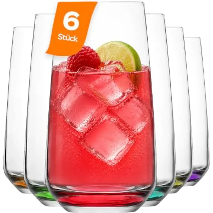 LAV Gläser-Set Lal Rainbow Longdrinkgläser, 6-tlg, Glas, 6er-Set, 480ml, mit farbigem Boden