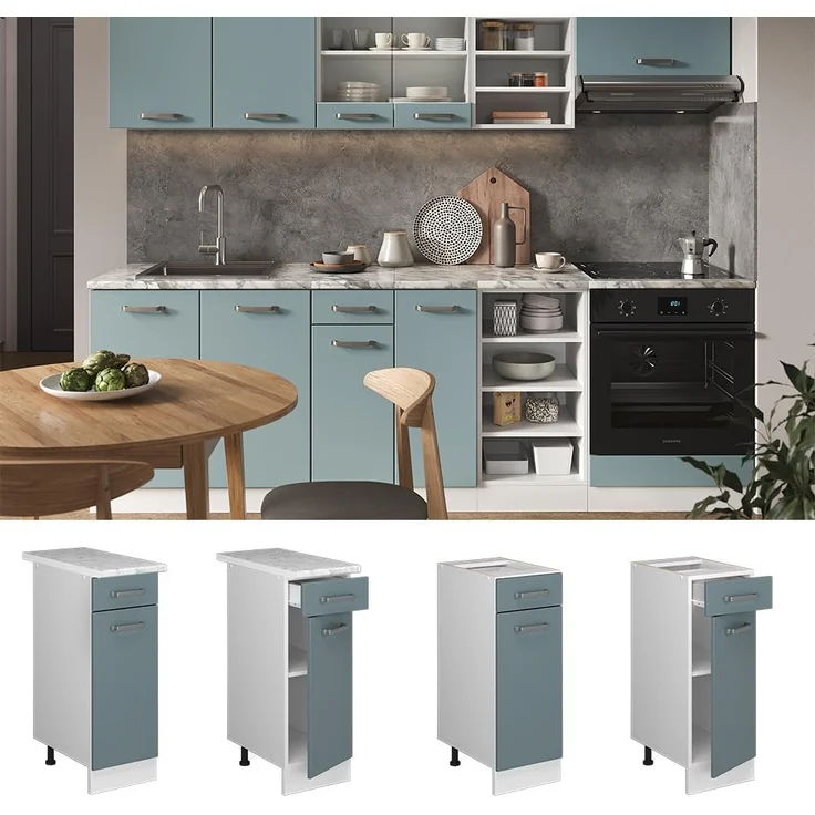 Vicco Küchenunterschrank R-Line, Blau-Grau/Weiß, 30 cm, AP Anthrazit – Bild 3