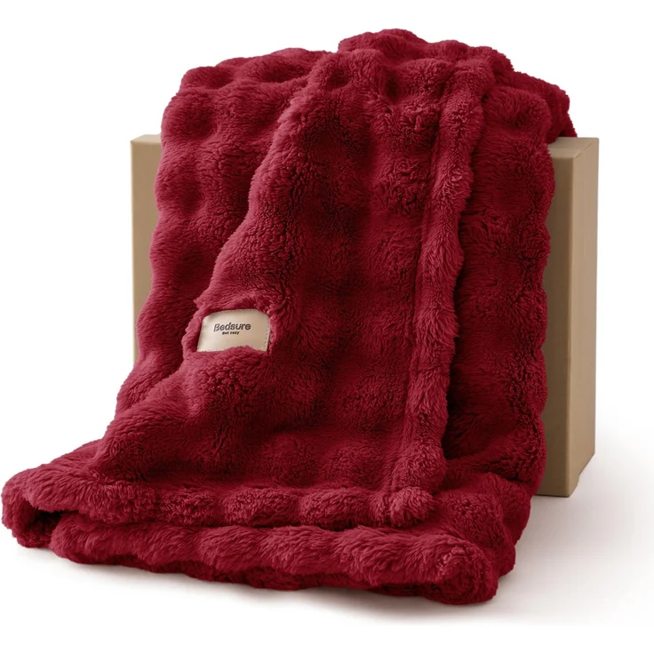 BEDSURE Kuscheldecke Flauschig Bubble Decke - Rot, 150x200 cm | Sofadecke, Dicke Fleecedecke, Tagesdecke für Zimmer Deko, Wolkenweich & Atmungsaktiv Wolldecke, Geschenk für Frauen