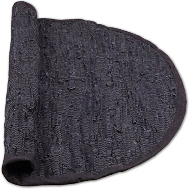 Flickenteppiche Leder Rund 150cm schwarz – Bild 3