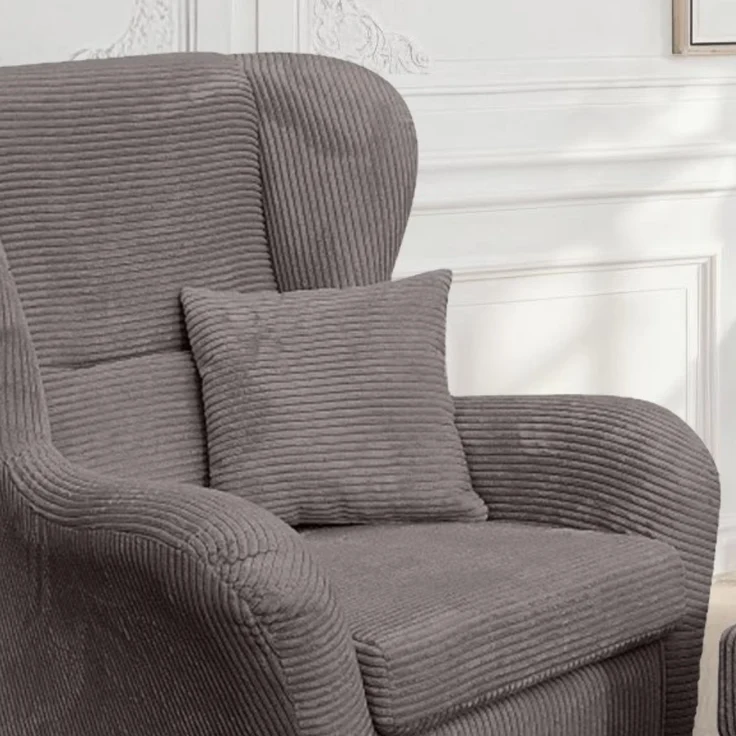Ohrensessel mit Hocker Landhausstil Polster-TV-Lesesessel mit Cordstoff in Grau – Bild 5