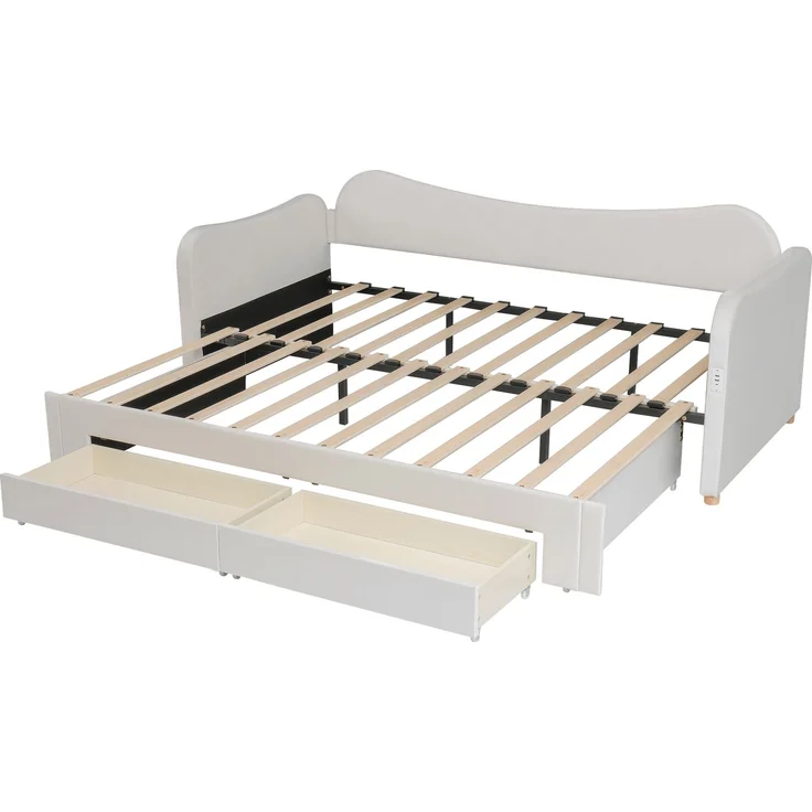 ZUBALIYA Schlafsofa 90 x 200 cm mit Schubladen, USB-Anschluss, gepolstertem Kopfteil, Samt, Beige – Bild 12