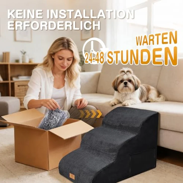 ZNM Hundetreppe – 3-stufige, wasserdichte Haustiertreppe für kleine Hunde, mit waschbarem Bezug und Reißverschluss, rutschfester Schwamm-Rampe, tragbar, auch als Katzentreppe nutzbar – Bild 10