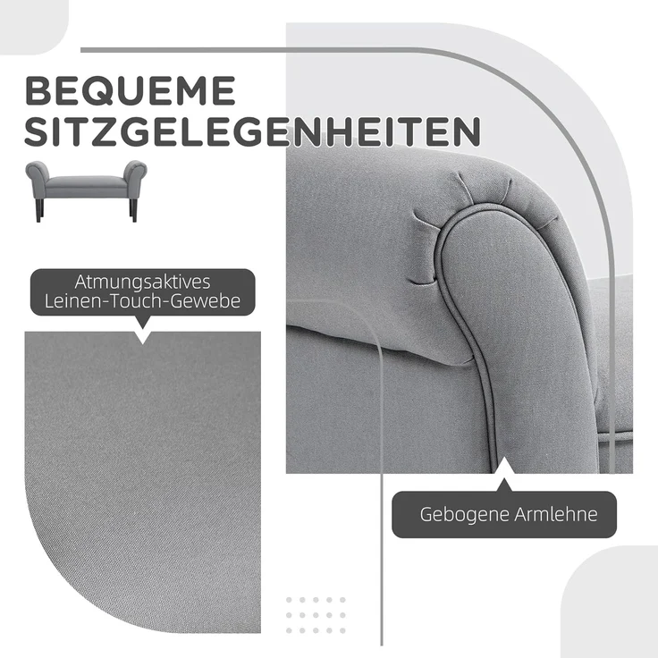 HOMCOM Polsterbank Flurbank für Schlafzimmer, bis 130 kg Belastbar (Sitzbank, 1-St, Bettbank), Segelstoff, Grau, 102 x 36 x 51 cm – Bild 4