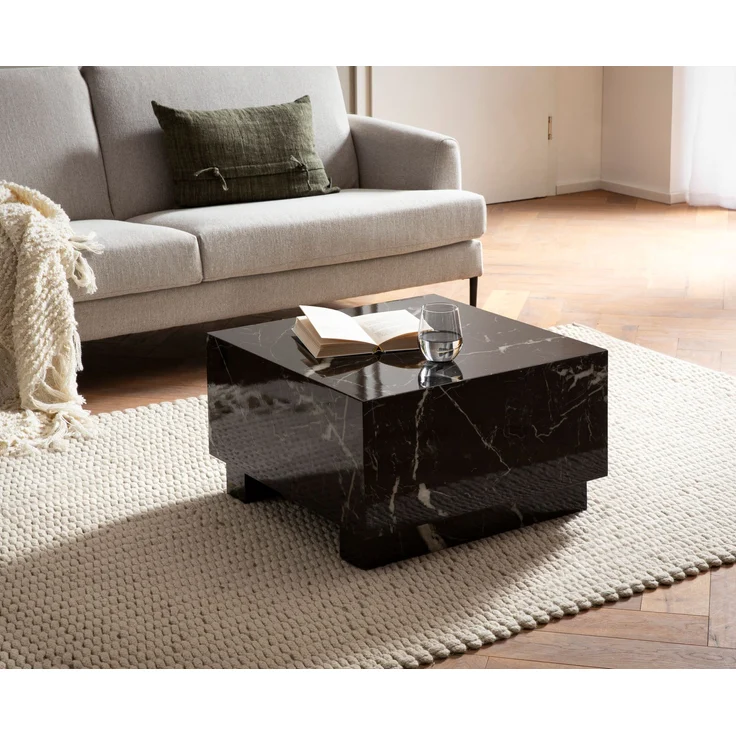 Couchtisch MONOBLOC 60x60x35cm Schwarz Hochglanz Marmor Optik Quadratisch – Bild 2