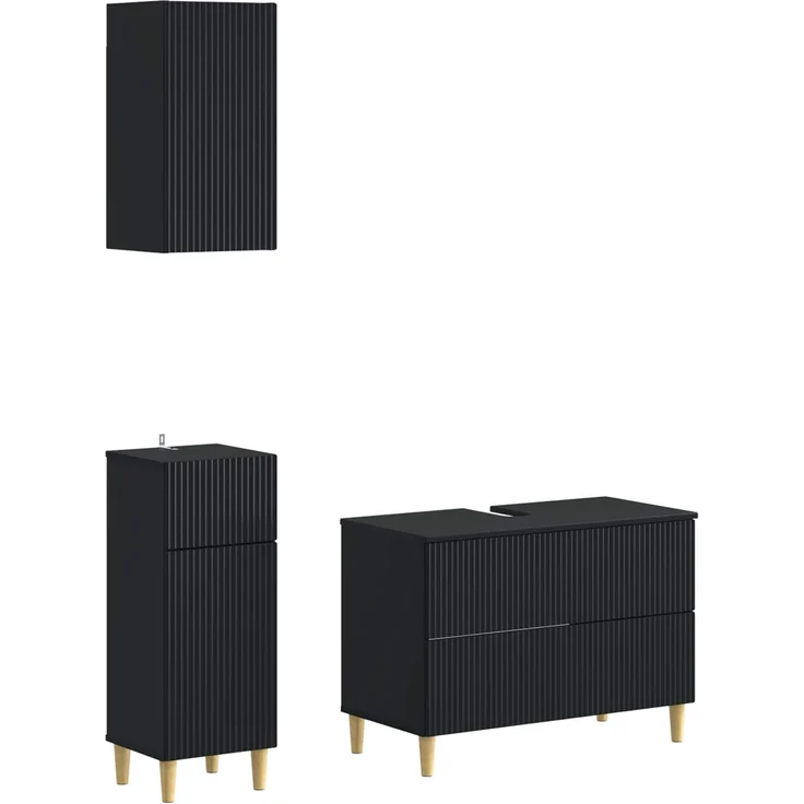 vidaXL 3-teiliges Badezimmer-Schranksystem ARNHEM Schwarz 3417766 – Bild 2