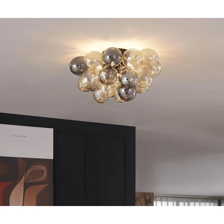 Qazqa Deckenleuchte Uvas, ohne Leuchtmittel, G9, Schwarz, Design, Glas, 6-flammig – Bild 2