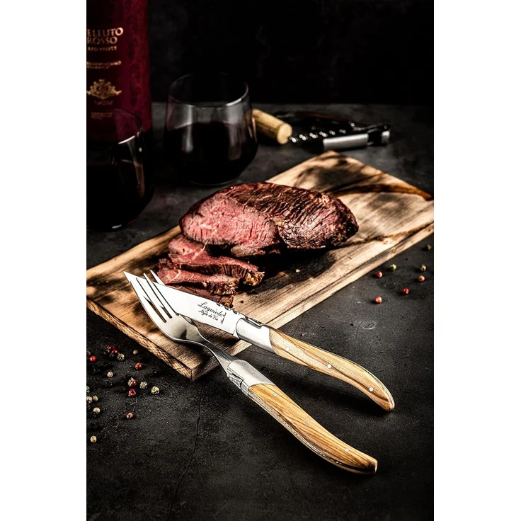 Laguiole Style de Vie Steakmesser LAGUIOLE STEAKMESSER SET "LUXIVIO", Edelstahl, Olivenholz, 6 Messer (6 Stück) – Bild 11