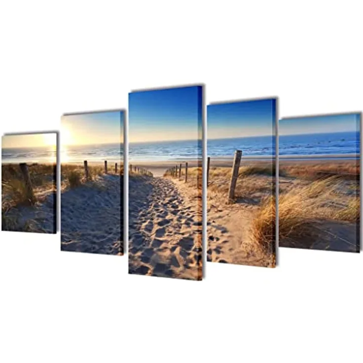 vidaXL 5tlg. Leinwand Bild Kunstdruck Set Sandstrand 200x100 cm, wasserdicht und leicht zu reinigen