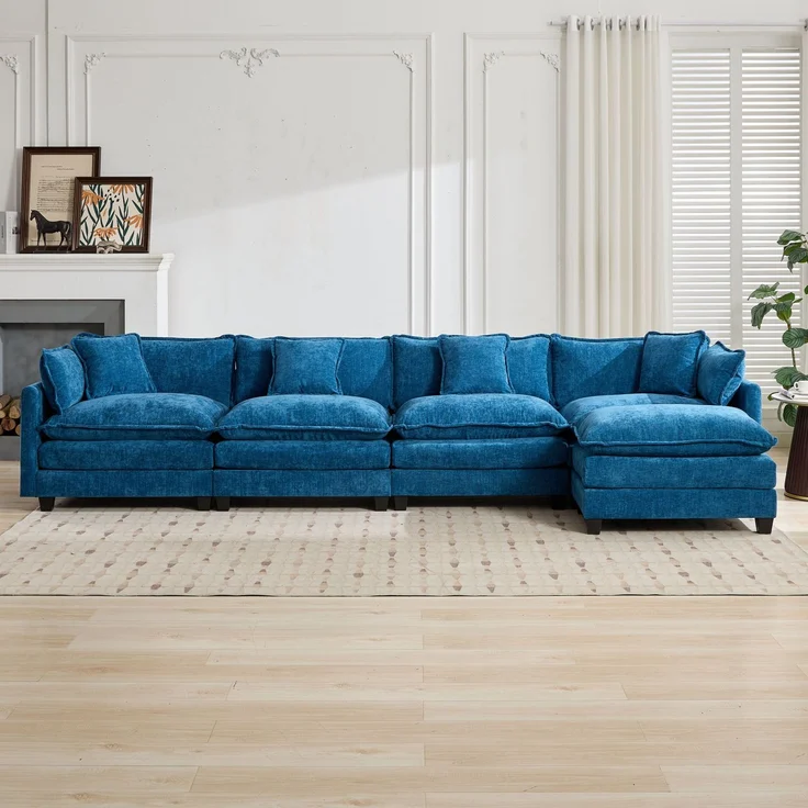 ZUBALIYA Sofa mit LED - Beleuchtung, mit Chenille - Bezug, mit Cordbezug, modular aufgebaut, aus Chenille, für Wohnzimmer und Apartments – Bild 6