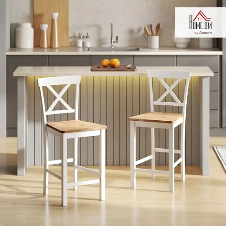 HOMCOM Barhocker mit Rückenlehne und Fußstütze (Küchenstühle, 2 St, Modern Tresenhocker), für Küche, Wohnzimmer, Esszimmer Eiche – Bild 2