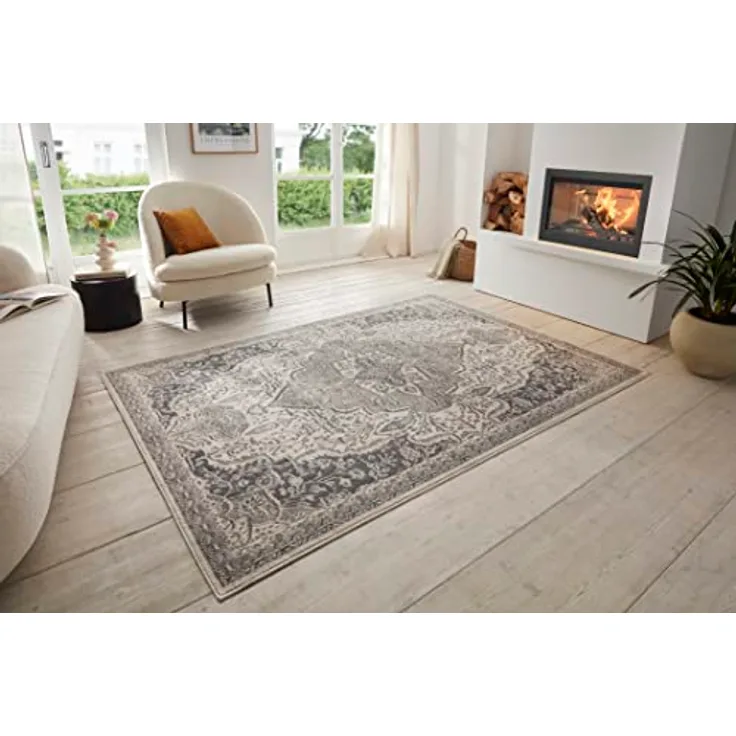 XXXL Flachwebeteppich Terrain, Grau, rechteckig 120x170 cm, Oeko-Tex® Standard 100, für Fußbodenheizung geeignet, pflegeleicht, strapazierfähig