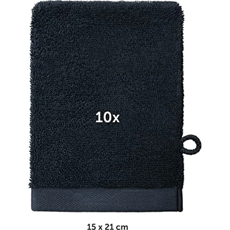 Blumtal Waschhandschuh 10er Set aus Frottee 15x20 cm - weich und saugstark, (Set), mit modischer Bordüre und praktischer Aufhängeschlaufe, 100% Baumwolle – Bild 3