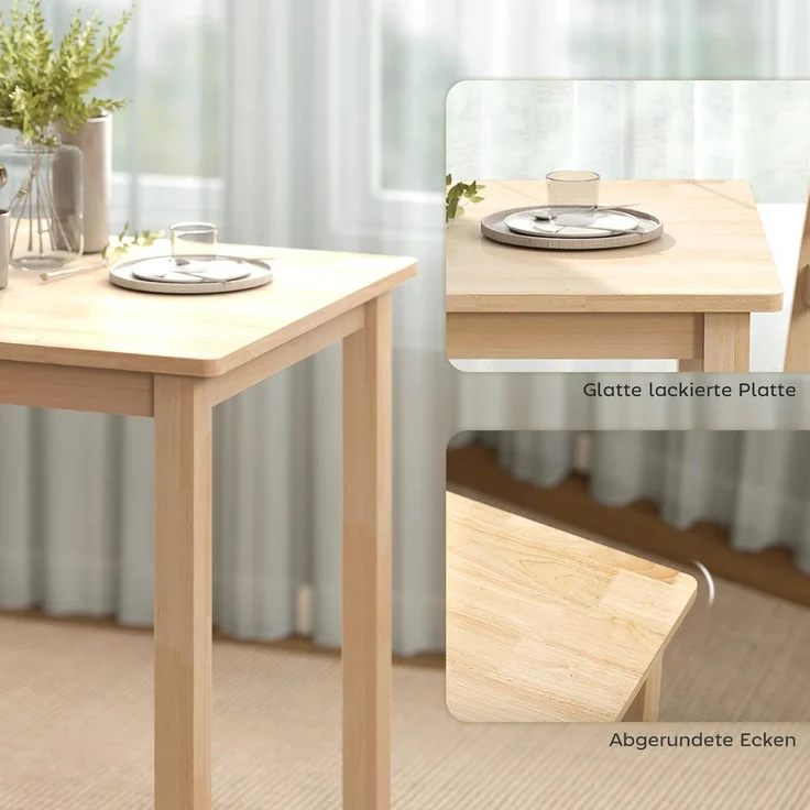 HOMCOM Essgruppe Esstisch mit 2 Stühlen Platzsparend Esszimmergruppe, (Sitzgruppe, 3-tlg, Küchentisch mit gepolsterten Essstühlen), für kleine Raum, Esszimmer, Küche, Naturholz – Bild 8