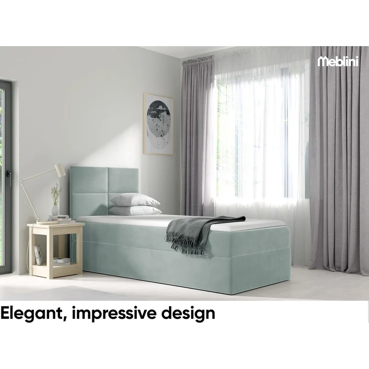 MEBLINI Kinderbett mit Bettkasten MINO 3 80x200 Links – H3/Blaugrau Samt Gepolstert Einzelbett mit Matratze - Polsterbett mit Stauraum - Bett mit Kopfteil – Stauraumbett – Bild 2