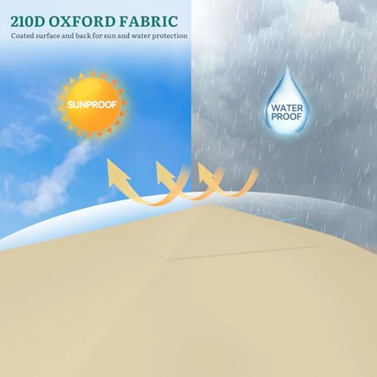 YITAHOME 3x3 Meter Pop-Up Pavillon | wasserdicht Faltpavillon | Anti-UV Gartenzelt Partyzelt | mit Tragetasche und Seilen | für Terrasse Strand Camping Markt Festival (Khaki) – Bild 3