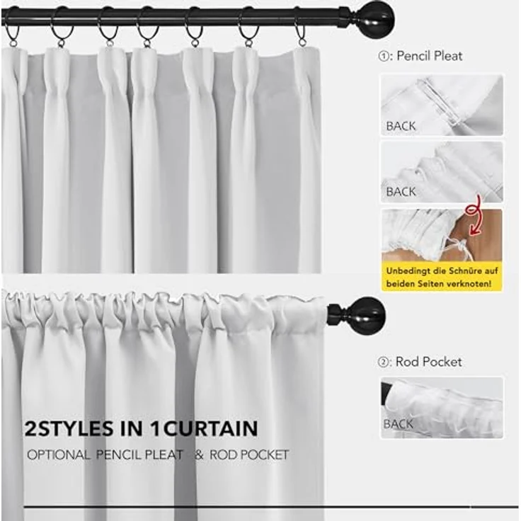 Deconovo Verdunklungsvorhänge mit Kräuselband Blickdicht Deko Silber Grau | 2er Set, H 210 x B 140 cm, Gardinen für Schienensystem, Thermogardine, Kinderzimmer Vorhang, für Wohnzimmer, Sichtschutz – Bild 4