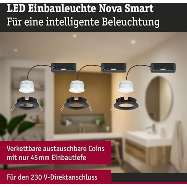 Paulmann 92446 LED Einbauleuchte Nova Coin 3er-Set Zigbee Tunable White Schwarz matt IP44 – Bild 4