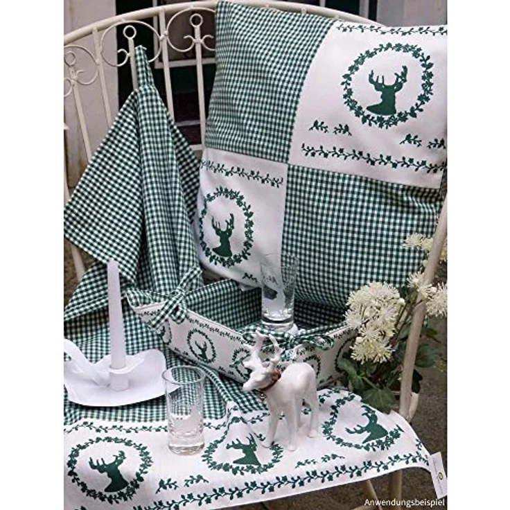matches21 HOME & HOBBY Vorratsdose Brotkorb aus Stoff RESI Grau, kariert mit Hirsch Druck, in 20x20 cm, Textil, (1-tlg), Wiederverwendbar & Waschbar bis 30 Grad – Bild 3
