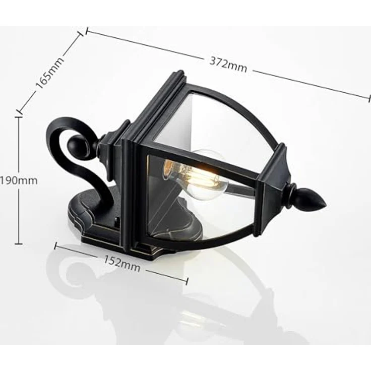 Lindby Cerys Wandleuchte außen, spritzwassergeschützt, Retro Vintage Antik, Schwarz, 1-flammig E27, ideal für Terrasse, Garten und Balkon – Bild 5