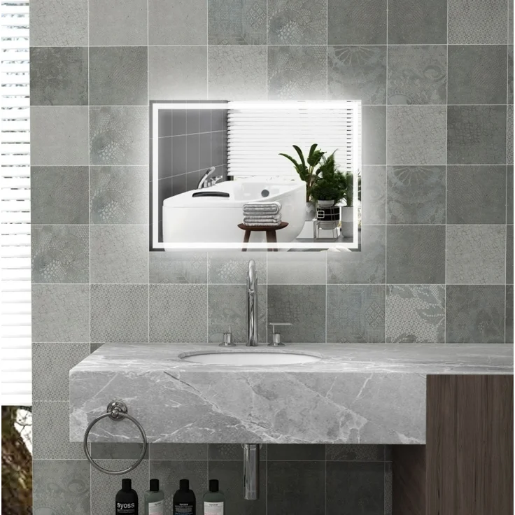 LED-Badezimmerspiegel mit Touch-Steuerung und Antibeschlagfunktion, 50x70x4 cm, Silber – Bild 1