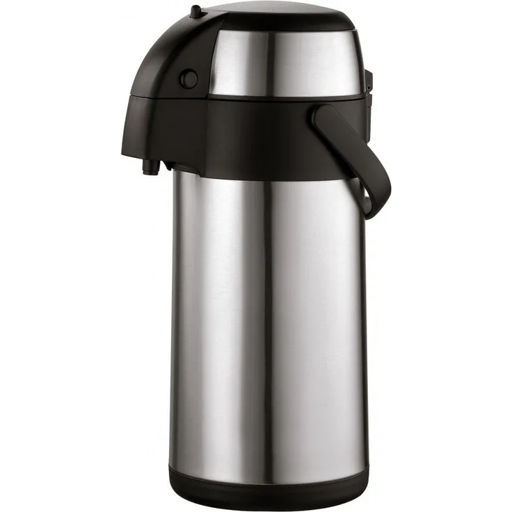 axentia Airpot in Silber, Pumpkanne aus rostfreiem Edelstahl, Isolierkanne mit Doppelwand, Isolierflasche mit Pumpe und unzerbrechlichem Korpus, Pump-Kaffeekanne mit Tragebügel, Volumen: ca. 3 L