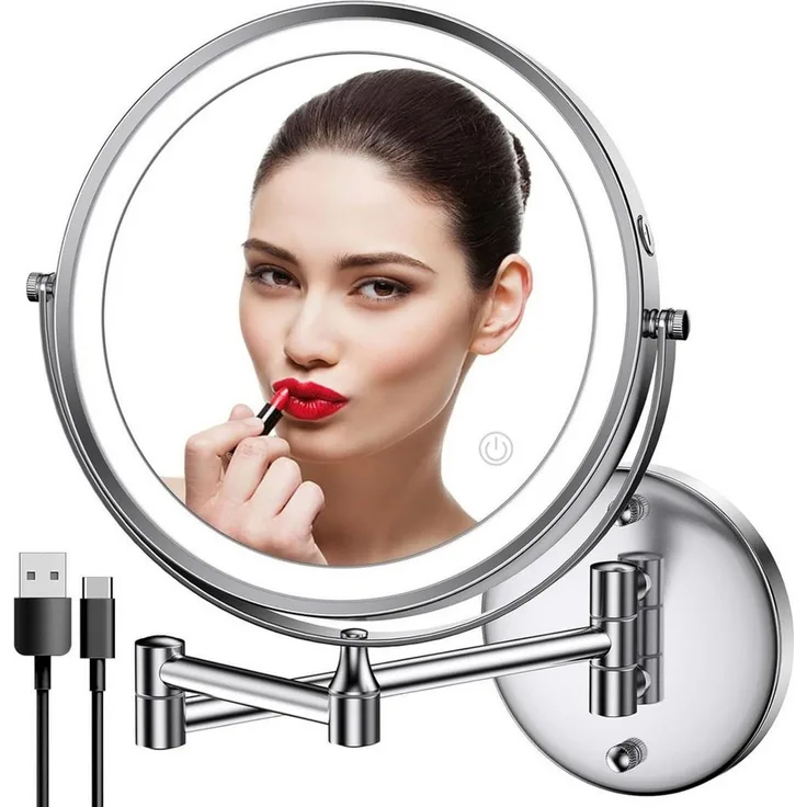 Vivitar Kosmetikspiegel Wiederaufladbarer beleuchteter Wand-Makeup-Spiegel, (360 drehbar, stufenlos dimmbar, 3 Farben Licht, weißes Licht, warmes Licht, natürliches Licht), 8 Zoll doppelseitiger LED-Eitelkeitsspiegel, 1X/7X Vergrößerung