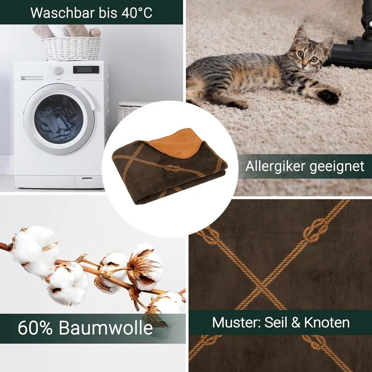 ZOLLNER Kuscheldecke flauschig in 150x200 cm, kuschelige und weiche Sofadecke, waschbar, braum-caramel – Bild 4
