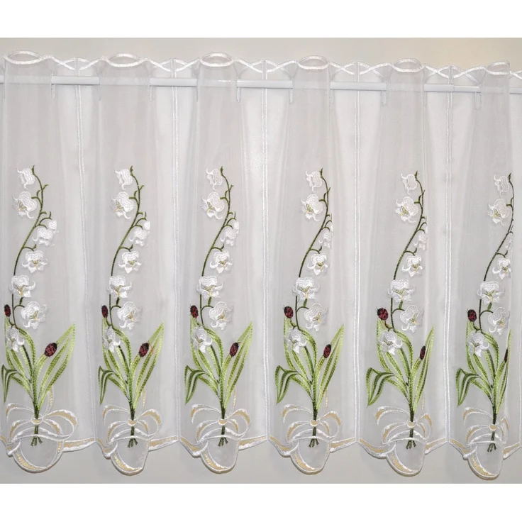 Stickereien Plauen Scheibengardine Maiglöckchen (1 St), Stangendurchzug, transparent, Voile – Bild 1