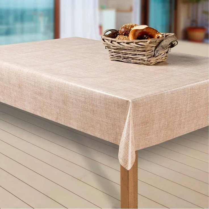 laro Tischdecke Wachstuch-Tischdecken Abwaschbar Leinenoptik. beige rechteckig – Bild 1