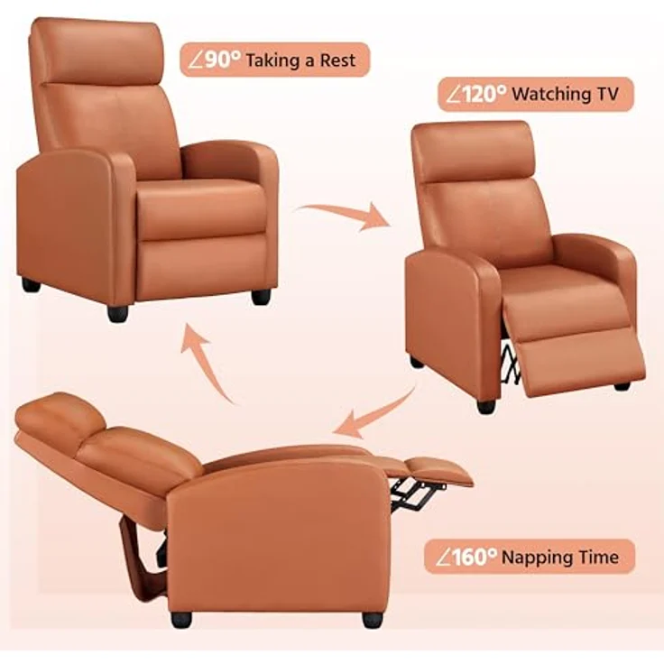 Yaheetech Relaxsessel Fernsehsessel Ruhesessel Liegesessel mit Liege-Funktion Polstersessel Kunstleder verstellbar Einzelliegesessel Wohnzimmer Schlafzimmer Heimkino Orange – Bild 6
