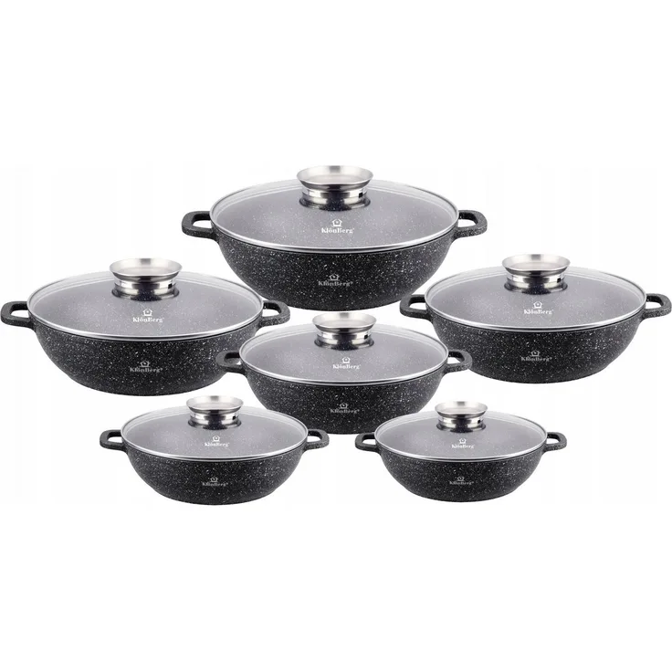KlönBerg Topf-Set Schöne niedriger Töpfe mit Steinbeschichtung 6 verschiedenen Größen, Aluminiumguss, Aluminium, Keramik, Edelstahl (Passt in jede Küche! 1.7L / 2.0L / 2.6L / 3.3L / 3.9L / 4.8L, 12-tlg, Es ist eine perfekte Geschenkidee für jeden Anlas...