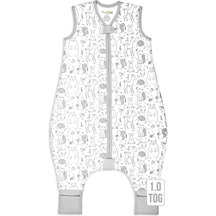 Baby Schlafsack mit Füße 1.0 TOG, Ganzjahres Schlafsack, Bio-Baumwolle Baby Schlafsäcke ohne Ärmeln Babyschlafsack mit Beinen für Säugling Kinder Junge Mädchen, 1er Pack, 70cm (Baby Höhe 80-90cm)