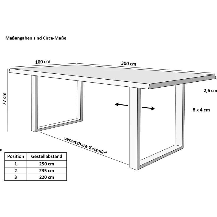Esstisch Baumkante massiv Akazie nussbaum 300 x 100 schwarz QUINN 80664251 – Bild 6