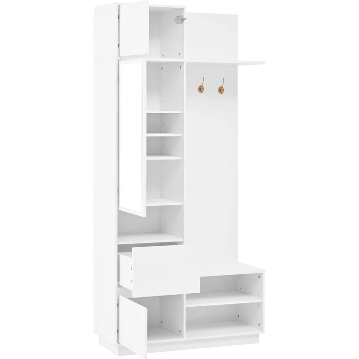Kompaktgarderobe mit Spiegel und Sitzbank,Flurgarderobe mit Schuhschrank und Haken, Kleiderhaken,Kompaktgarderobe,Flurmöbel Set,Flurgarderobe – Bild 10