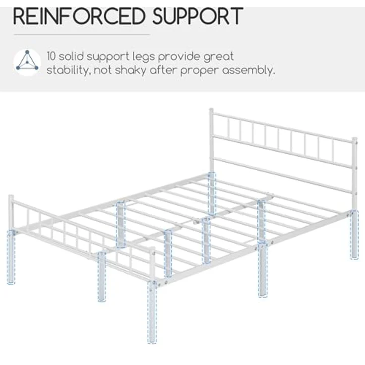 Yaheetech Metallbett 140x200 cm Bettrahmen mit Kopfteil Bettgestell aus Metall Gästebett mit Lattenrost für Schlafzimmer Gästezimmer Weiß – Bild 10