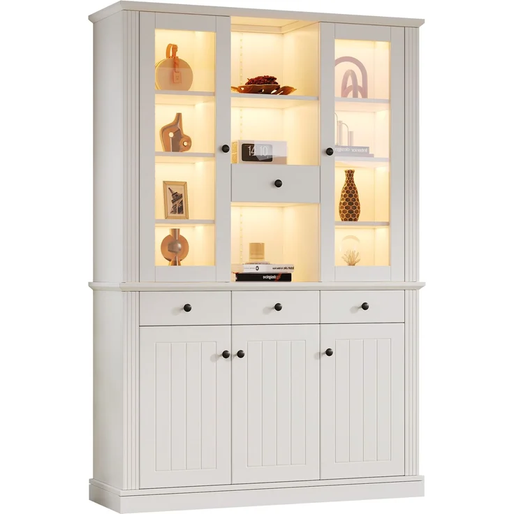 Vitrine 119,5x40x180 cm in Weiß mit LED, 5 Türen und 4 Schubladen – Bild 7