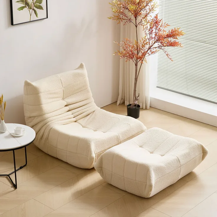 Loungesofa aus Teddy-Vlies mit hochdichter Schaumstoff-Polsterung, ergonomisch, Beige