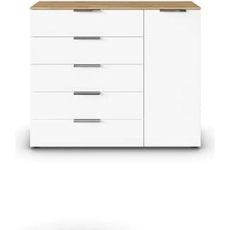 Rauch Möbel Flipp, Kommode für Schlafzimmer, Kinderzimmer, Wohnzimmer, Jugendzimmer, Flur, Garderobe, 1-türig, 5 Schubladen, mit Softclose-Funktion, Farbe Eiche Artisan, Holz/Weiß, Breite 120 cm – Bild 6