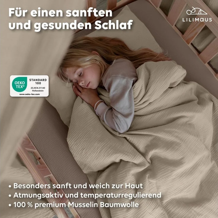 lilimaus Spannbettlaken Musselin Spannbettlaken Baby 60x120 70x140 - Bettlaken Babybett, (1 Stück), Kinderbettlaken 100% Baumwolle, atmungsaktiv für Babybett – Bild 2